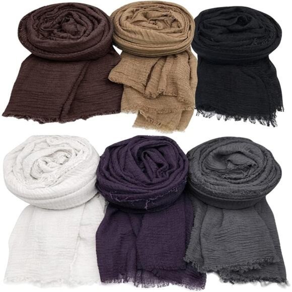 Womens Scarf Set 6 Pcs Solid Color Shawl Wrap Lightweight Soft All Season Gift - Picture 1 of 8